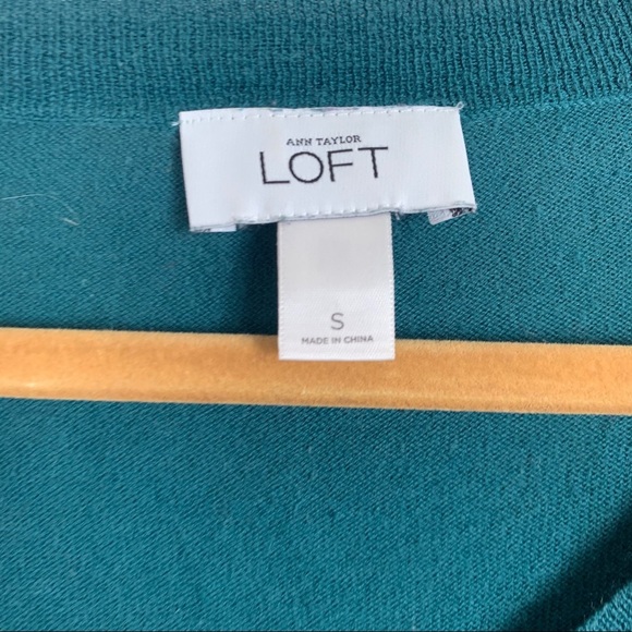 LOFT Turquoise Cotton Long Sleeve V-Neck Shirt - Picture 7 of 8